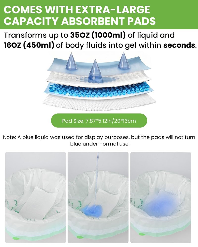 Toilet Liners with Lemon-Scented Absorbent Pads, 30-Pack, Universal Fit, Disposable Toilet Bags, Camping-Inspired Design, Ideal for Home, Boat or Camping WC, Dry Flush Ready, Emergency Use, Tear-Free