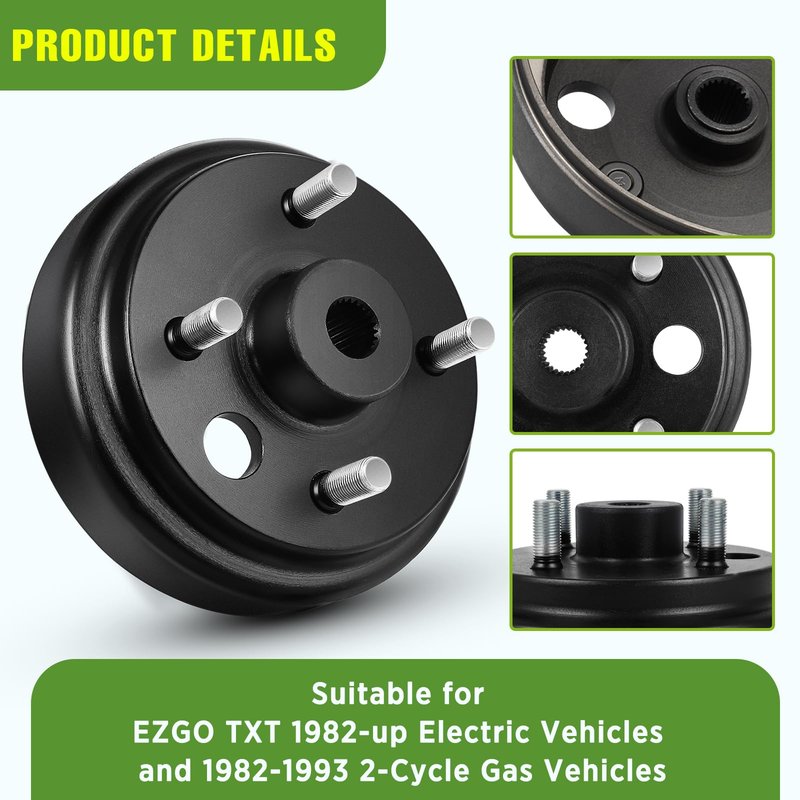 Golf Cart Brake Drum/Hub Assembly, Fit for EZGO TXT 1982-Up Electric and 1982-1993 2-Cycle Gas, 24 Teeth Splines Brake Hub Drum Assembly, Replaces OEM# 19186G1P 19186-G1P 19186-G1 1 Pack.