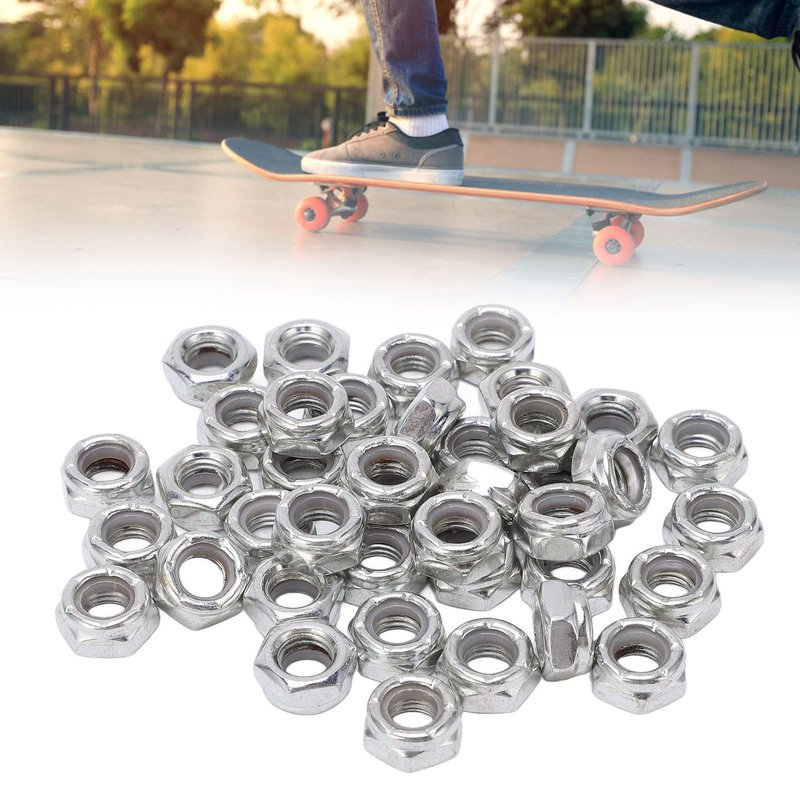 Astibym Axle Nuts for Skateboard, 40pcs Skateboard Trucks Axes Nuts Carbon Steel Skateboard Truck Hardware Kit for Skateboard(Silver), Outdoor Scooter,Outdoor Scooter