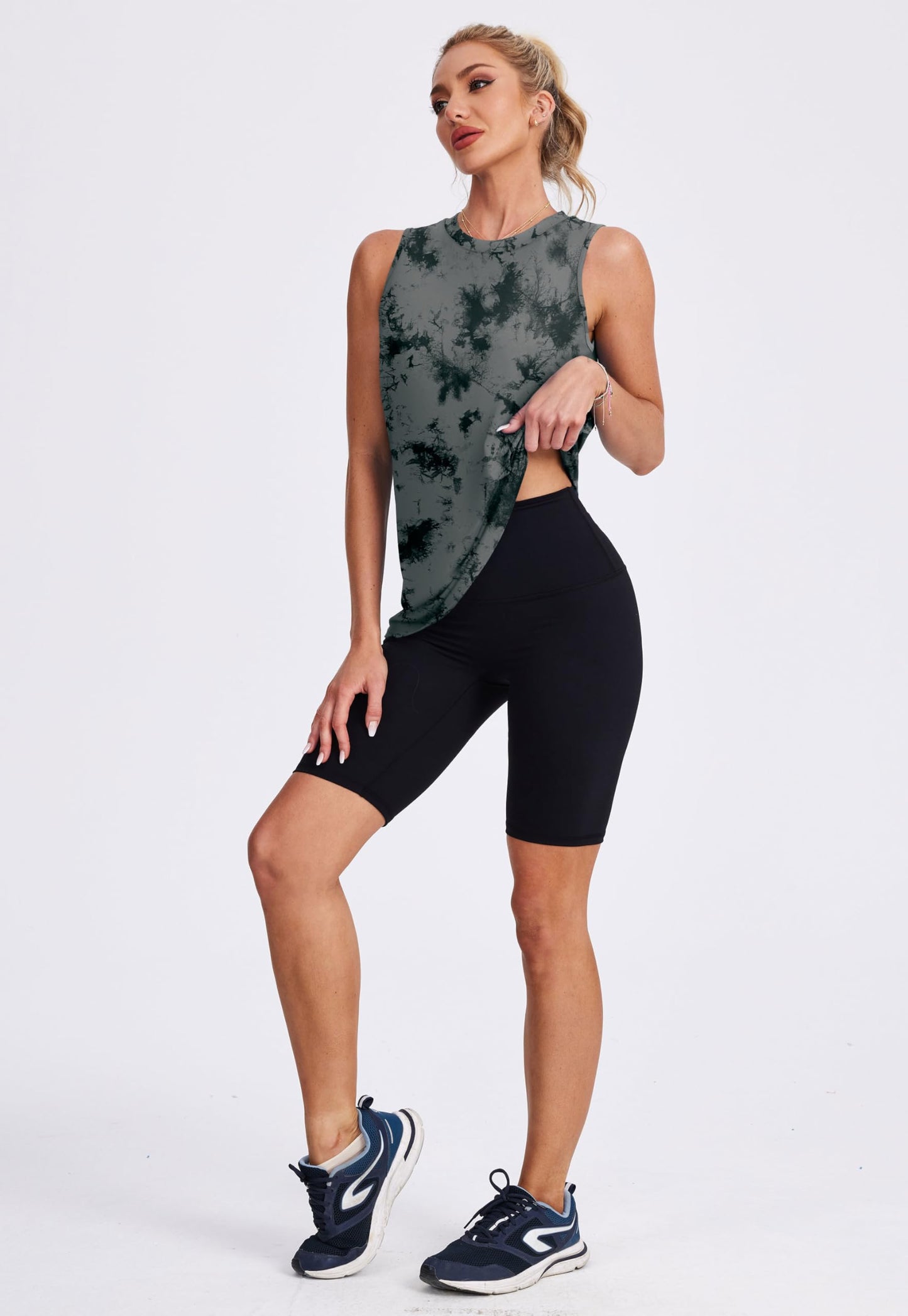 Womens Workout Tops Tank Tops Yoga Shirts Athletic Running Sleeveless Gym Clothes High Neck Athletic Running Shirts Black Tie Dye M