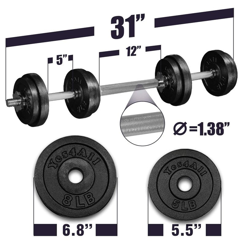 Yes4All Adjustable Dumbbells with Dumbbell Bar Connector – 60 lb Dumbbell Weights (30 lb x 2), Black
