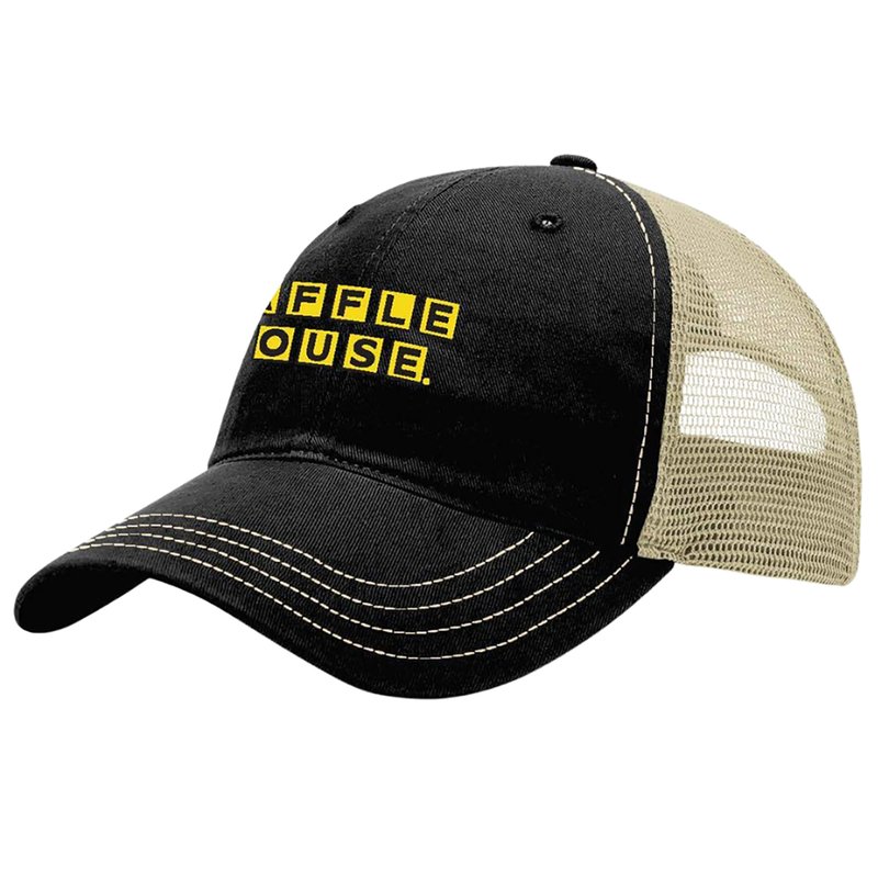 Waffle House Trucker Hat for Men – Garment Washed Mesh Back Cap, Relaxed Fit Adjustable Snapback, Soft Cotton Twill Front, Breathable Casual Trucker Hats