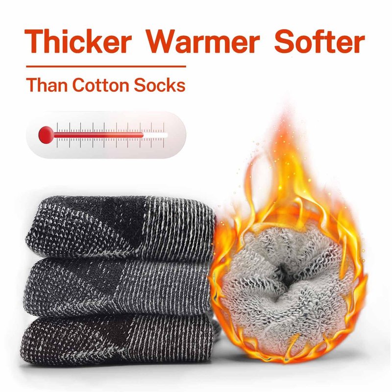 Busy Socks Mens Merino Wool Hiking Crew Athletic Socks Thermal Warm Padded Hiker Socks for Winter Outdoor Work Hiking Camping Walking, Large, 3 Pairs 3 Pairs Light Grey