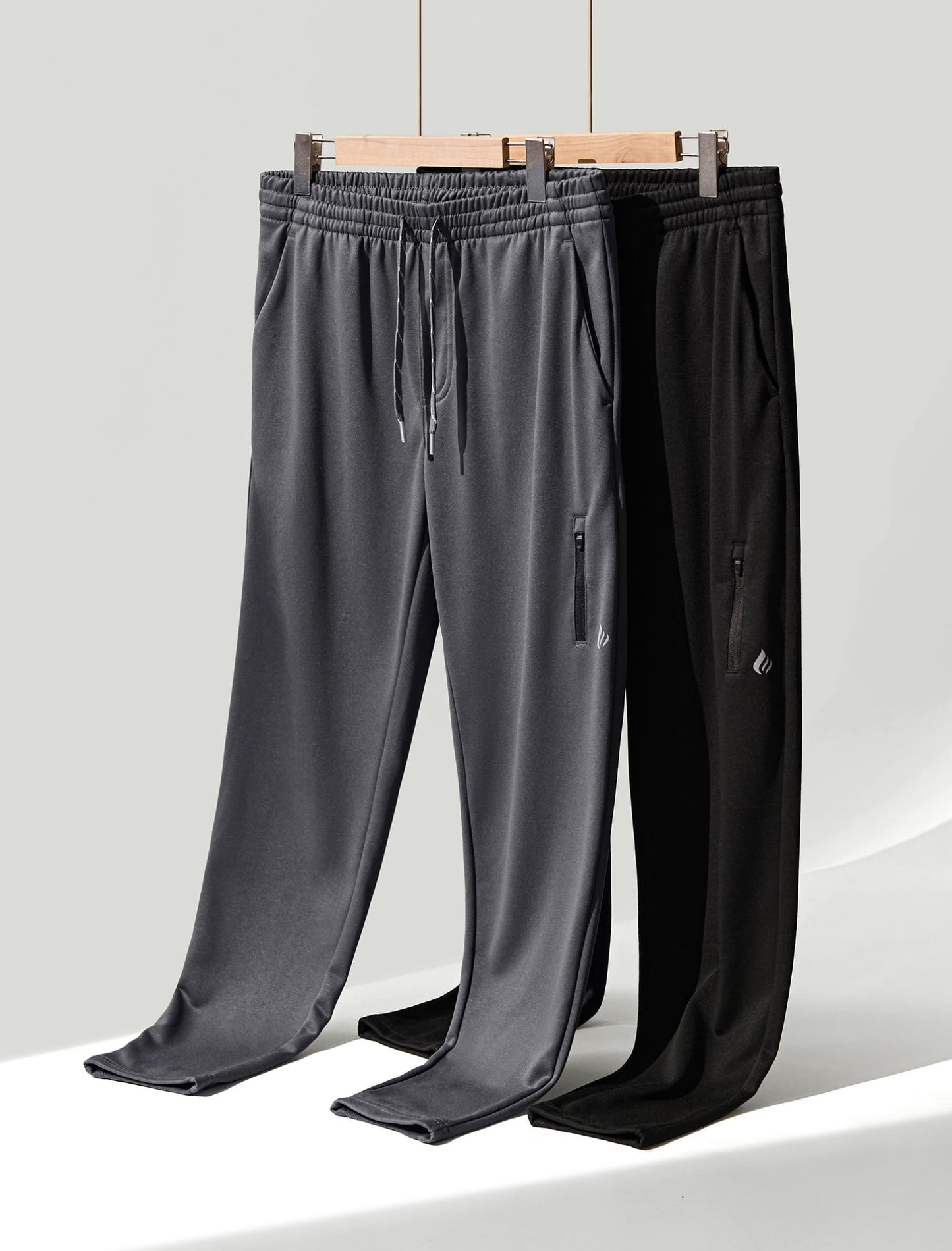 Liberty Pro 2 Pack Men’s Midweight Jogger Sweatpants with Zipper Pockets, 29" Inseam Active Drawstring Workout Pants (Set 1, Large) Charcoal/Black