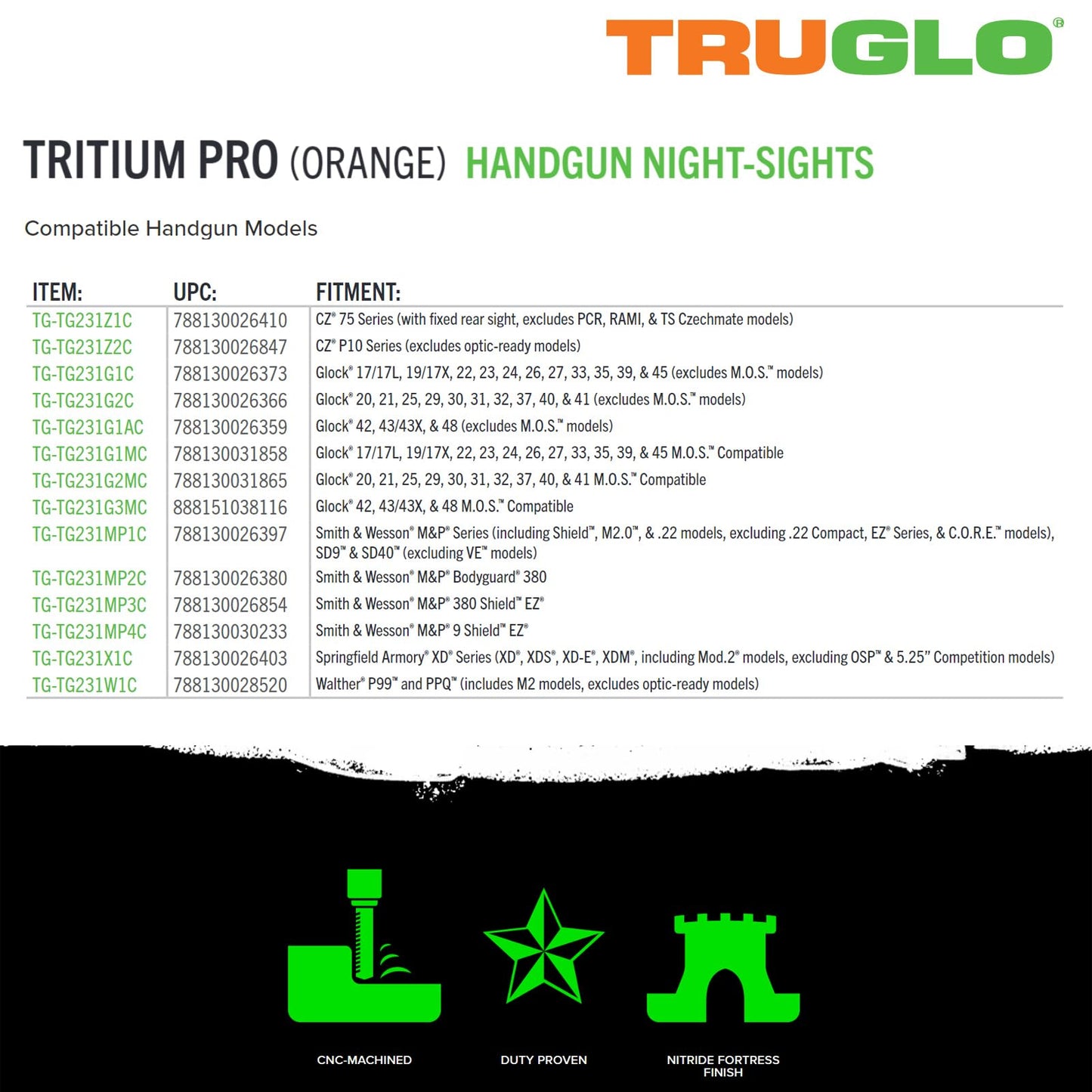 TRUGLO Tritium Pro Glock Mos Low Set - Orange (TG231G1MC)