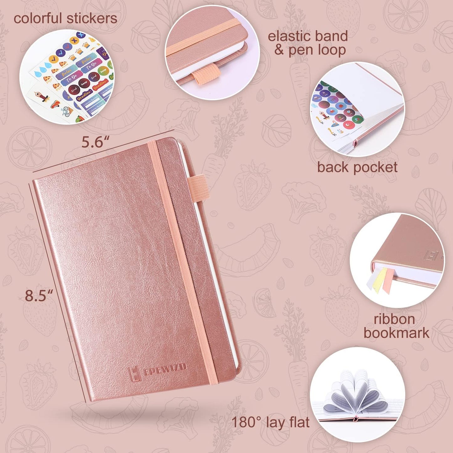 Food and Fitness Journal - Hardcover Wellness Planner for Meal Tracking & Workout | Undated for Home & Gym