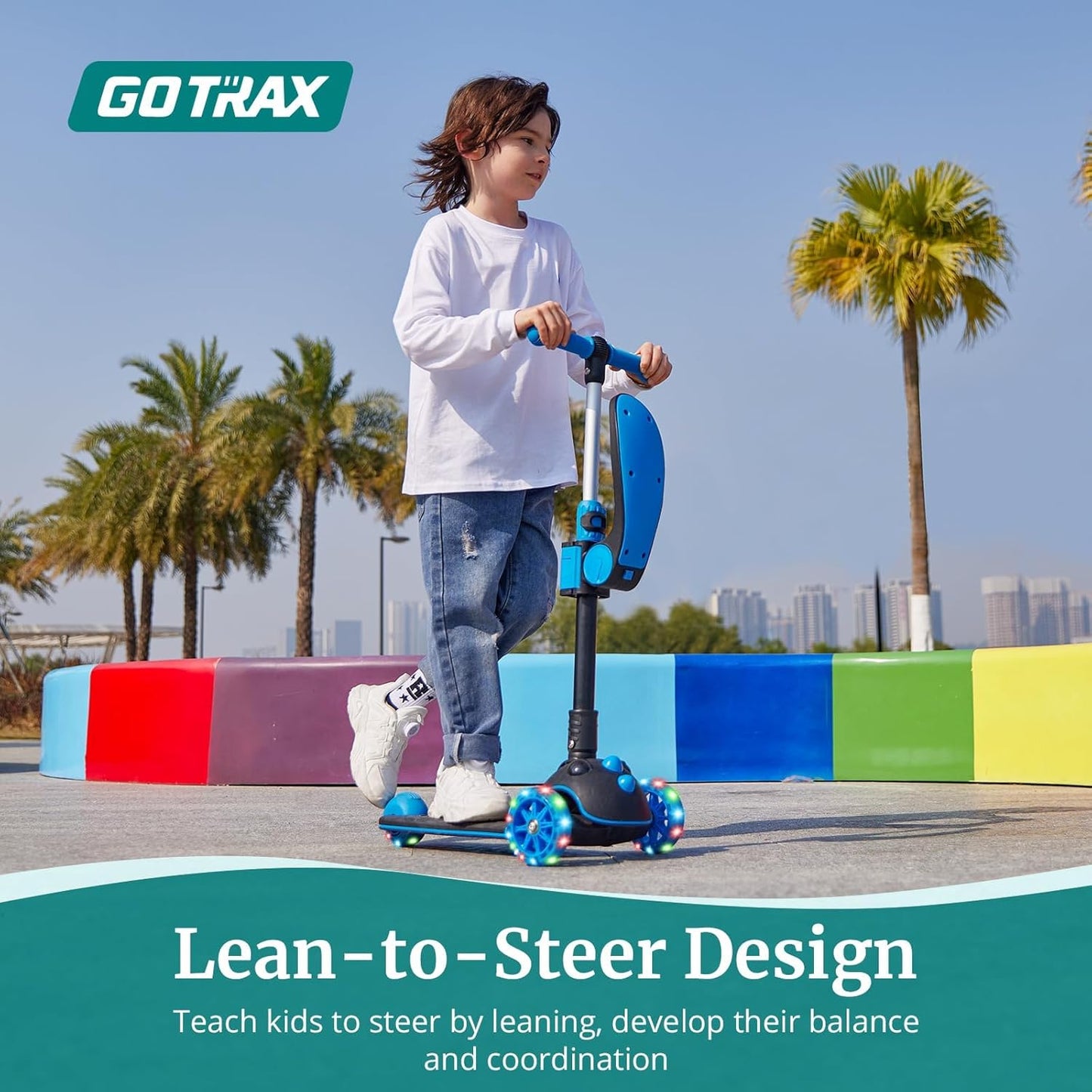 Gotrax KS3 Pro Folding Kick Scooter for Kids - Removable Seat, Light-Up Wheels & Adjustable Handlebar | Ages 2-8