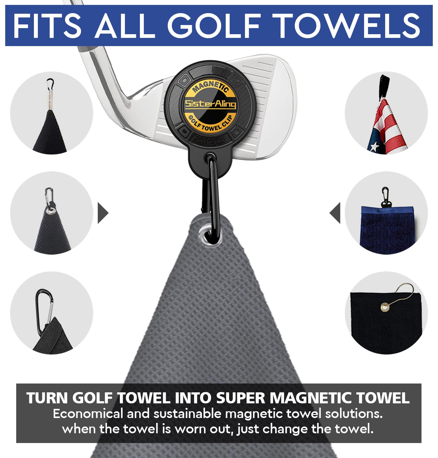 SisterAling Magnetic Clip for Golf Towel,Removable Industrial Magnetic Accessories Design for Strong Hold to Golf Carts or Clubs