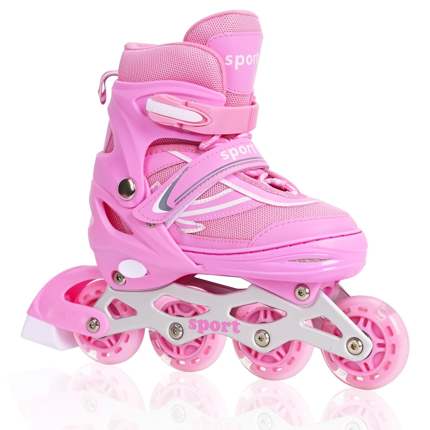 Pink Children Inline Skates for Girls Boys Adjustable 4 Size with Full Wheels Illuminating, Girls Blades Roller Skates for Kids Outdoor Small Size