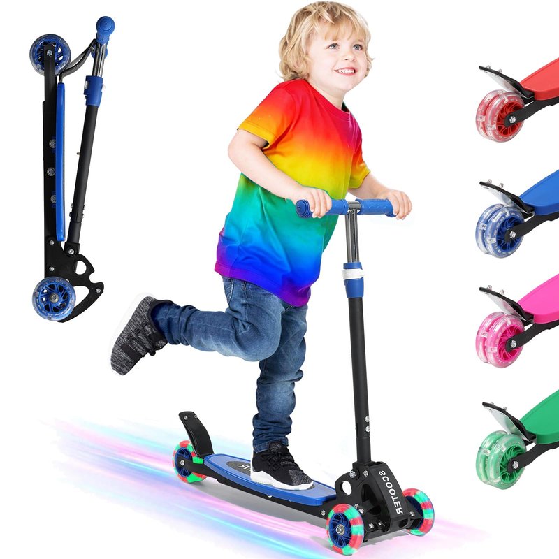 Kids Scooter Heavy Duty, 3 Wheel Scooters for Boy Girl Age 3-8, Heavy Duty Toddler Kick Scooter with Height Adjustable Handlebar, Lean-to-Steer LED Wheels, Anti-Slip Deck, Birthday Gift Wrapped