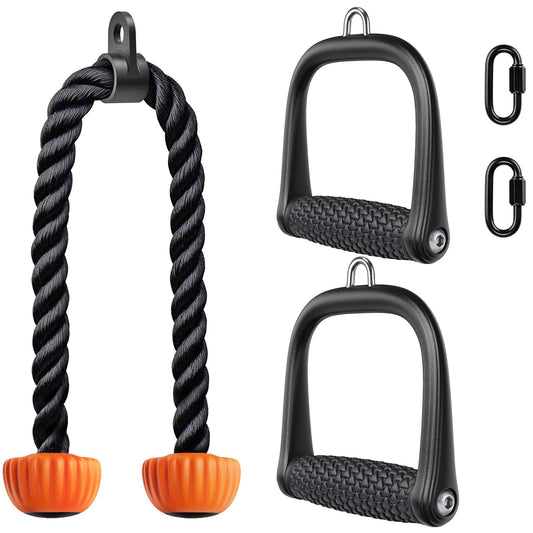 SELEWARE Workout D Handles Triceps Rope Home Gym Exercise Attachments w/Anti-Slip Soft Rubber Comfy Grip Fit for Cable Machine Resistance Bands Weight Pulley System Training