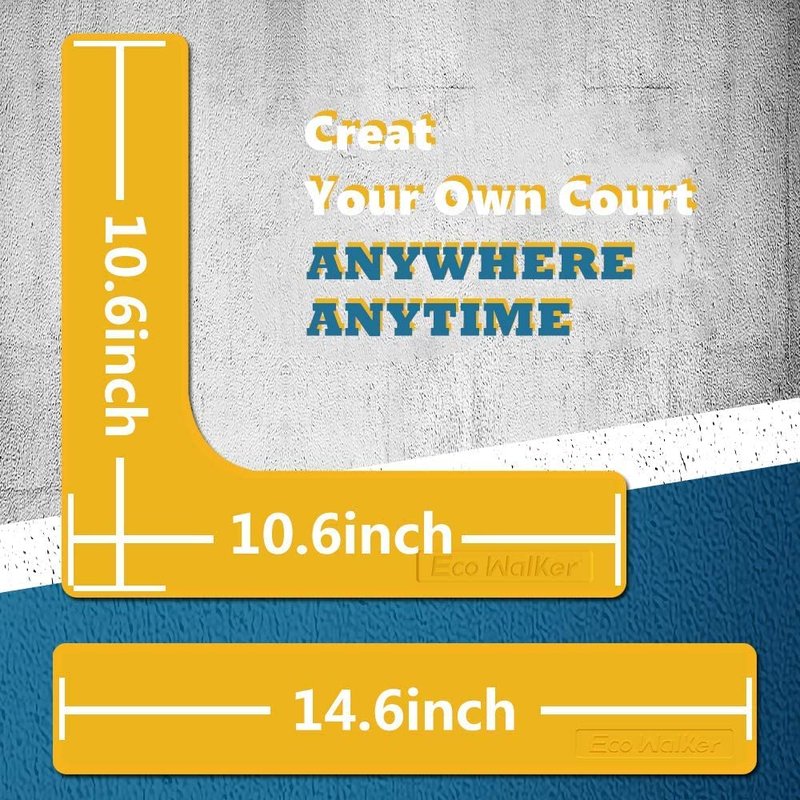 Eco Walker Court Lines Marker Kit Throw Down Markers Create Your Own Mini Pickleball Tennis Court (Blue-Yellow I L Shape)