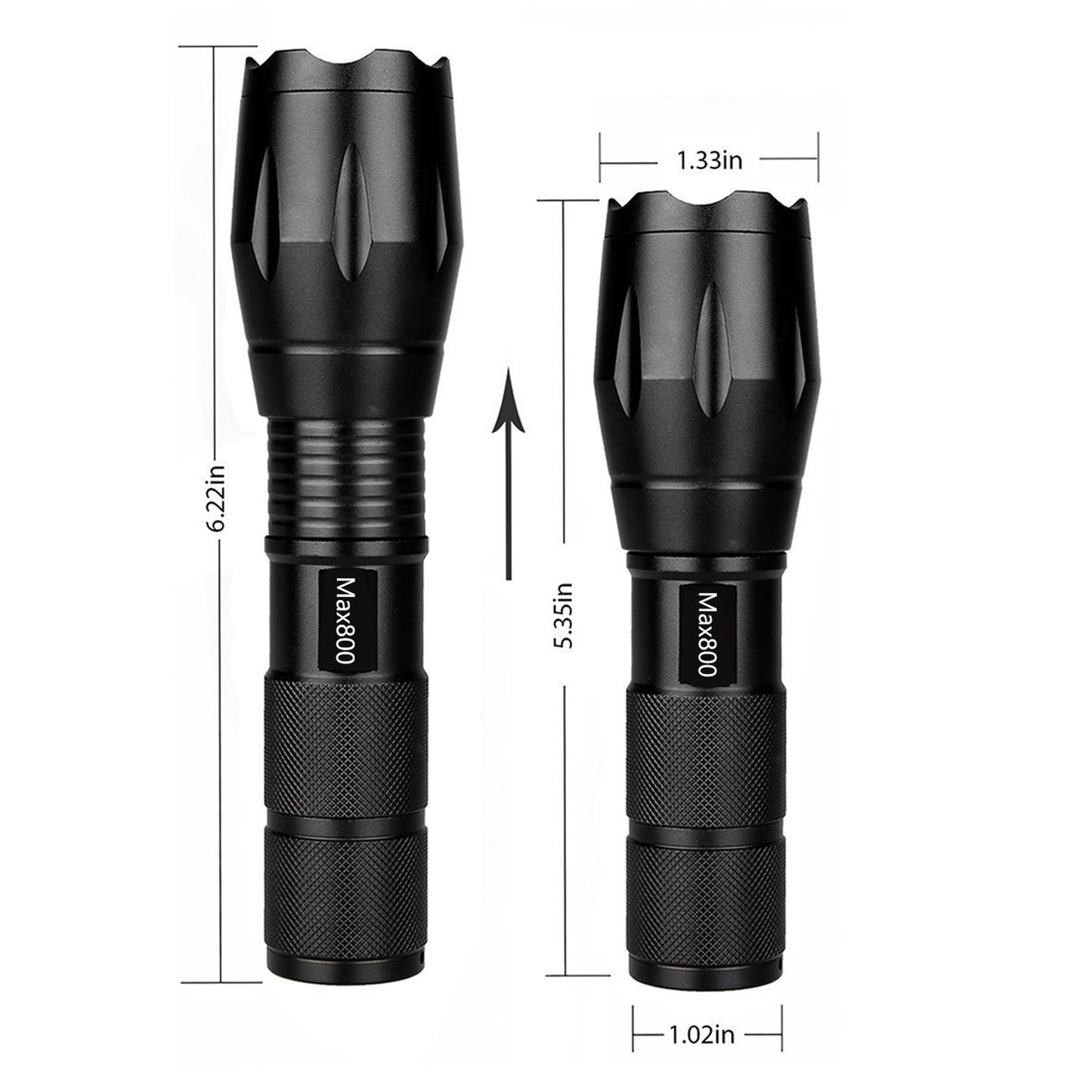 2 Pack LED Tactical Flashlight Water Resistant Military Grade 2000 Lumens 5 Modes Zoom Function Ultra Bright Torch