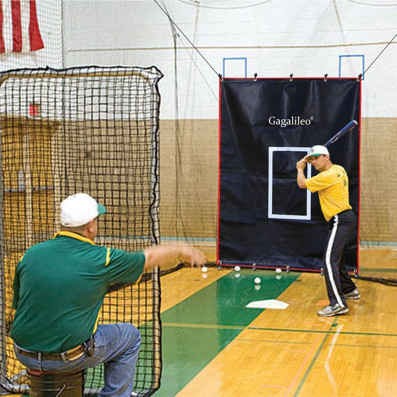 Gagalileo Baseball Softball Pitching Vinyl Hitting Backstop Rubber Target Padding for Outdoor Vinyl Batting Cage Rubber Padded Black Backstop Mat Softball Chain Link Hanging Rolling Baseball Backstop