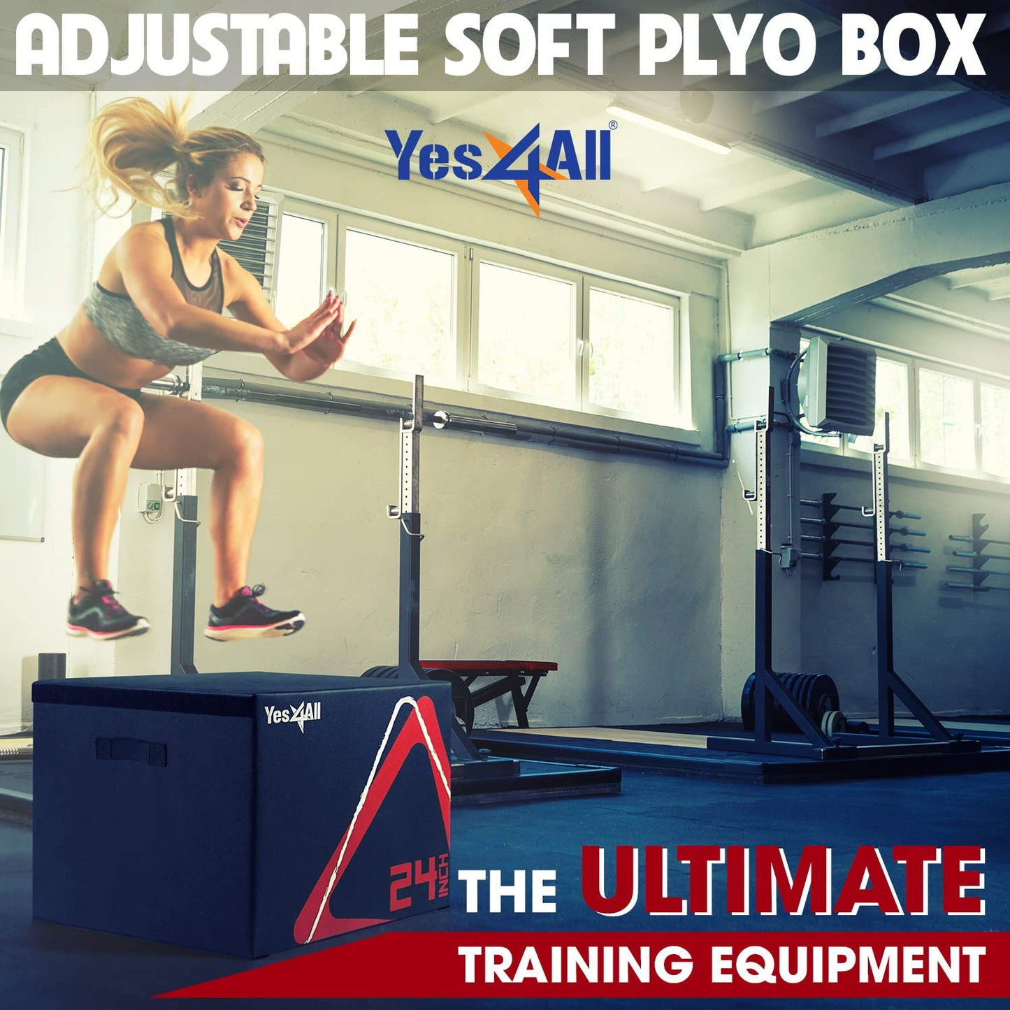 Yes4All Adjustable Soft Plyo Box – Available in 6, 12, 18 and 24-inch Box Sizes (L. Black - 18" + 24")