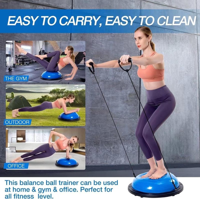 Half Balance Ball Trainer - Yoga Exercise Ball with Resistance Bands & Pump | Stability Training for Home Gym Fitness