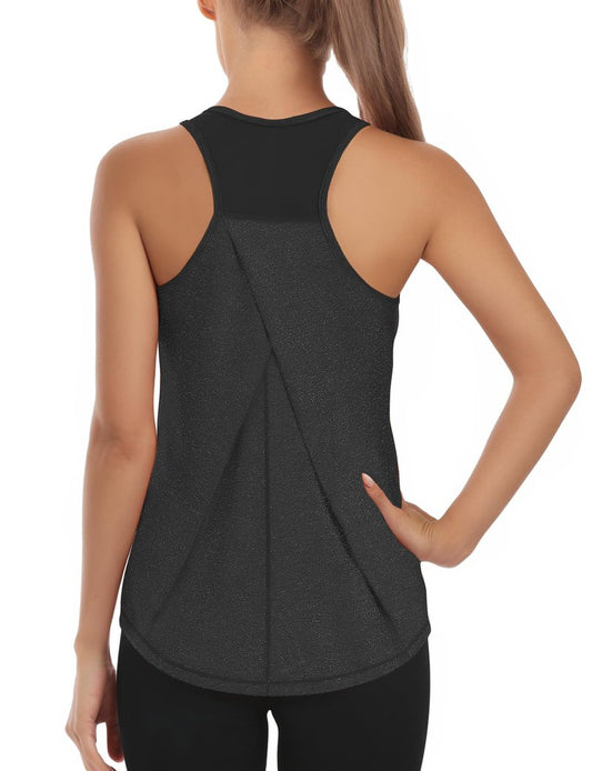 AURUZA Womens Workout Tops, Racerback Tank Tops for Women Athletic Yoga Tops Mesh Tennis Shirts Running Sleeveless Gym Top (Black, Small)