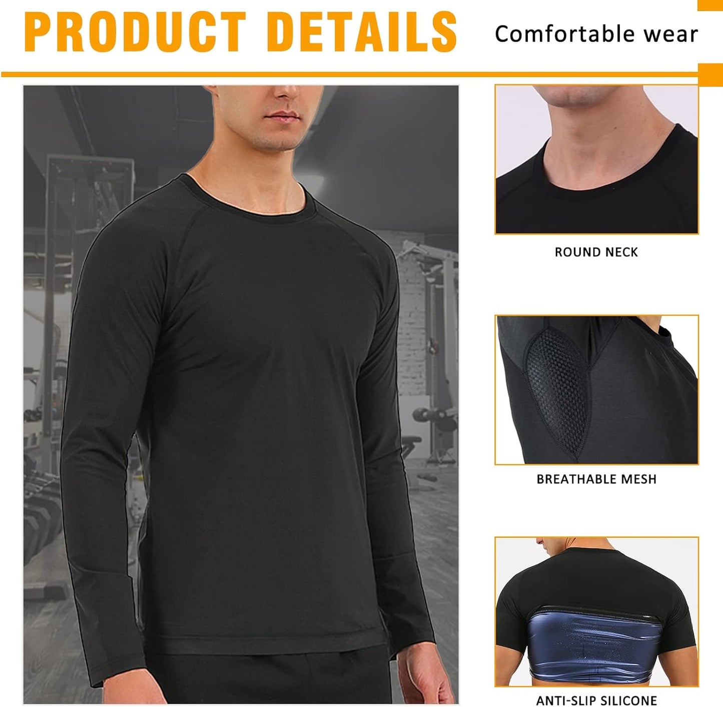 Men's Sauna Shirt - Long Sleeve Compression T-Shirt for Weight Loss | Body Shaper for Workout & Exercise