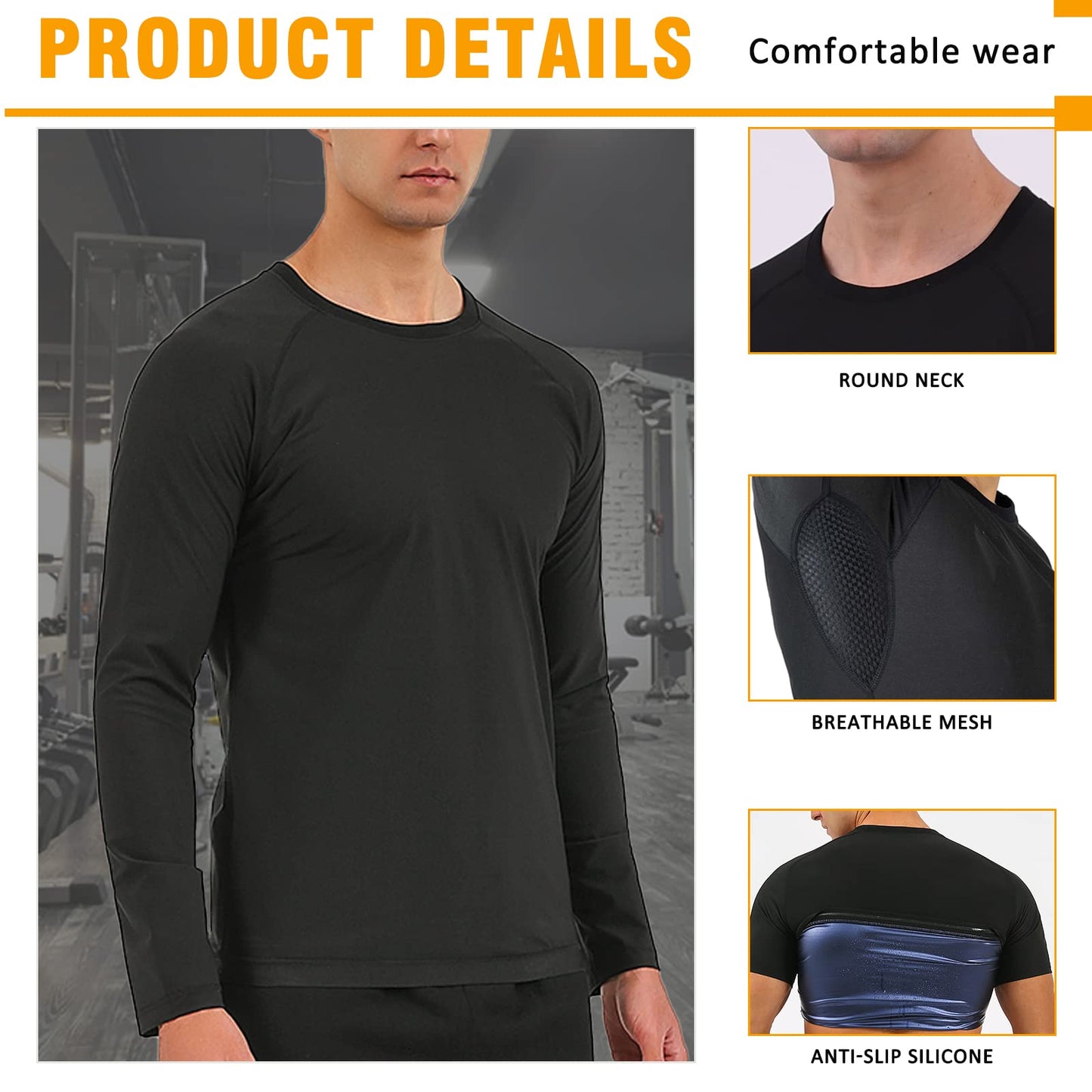 BXVX Sauna Suit Shirt for Men Weight Loss Sweat Waist Trainer Vest Workout Compression Tank Top M