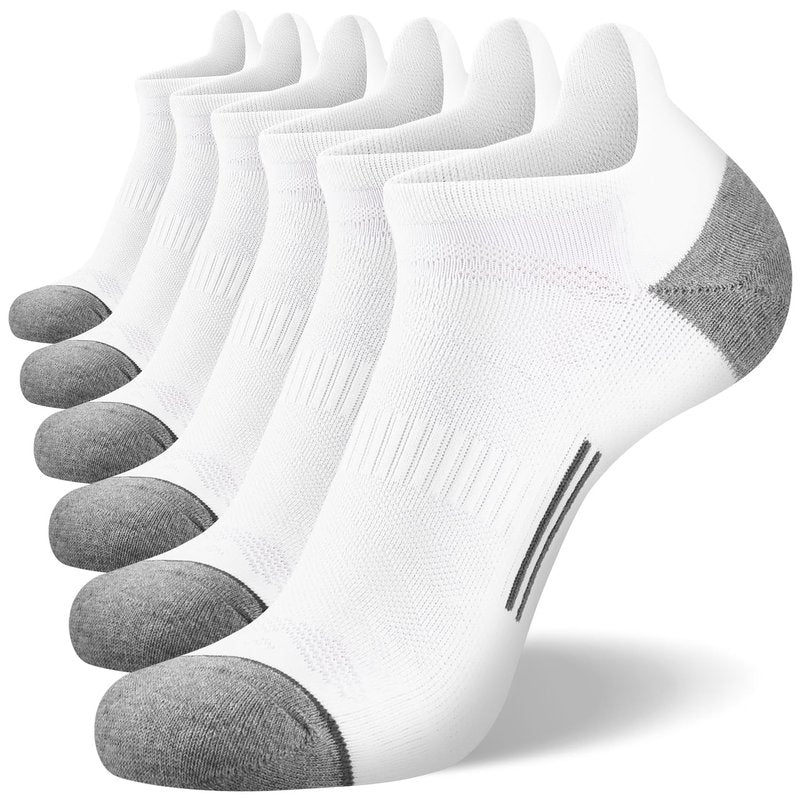 FITRELL 6 Pack Ankle Running Socks for Men and Women Low Cut Cushioned No Show Athletic Sports Compression, Shoe Size 9-12, New White