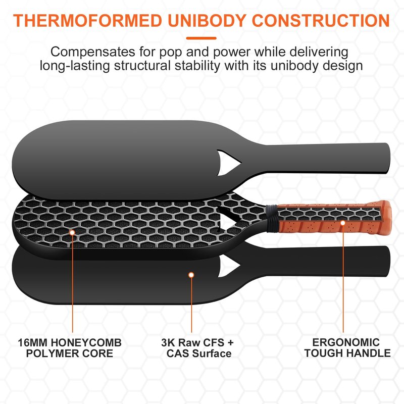 Carbon Fiber Pickleball Paddle with Aero Throat, USAPA Approved Pickleball Racket for Power & Control, Polymer Honeycomb Core, Textured Carbon Grit Surface, Pickle Ball Paddles