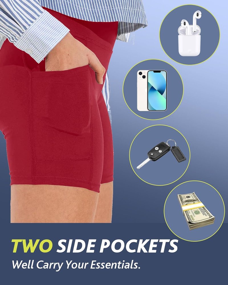 Biker Shorts for Women - High Waisted Spandex with Pockets | Tummy Control Gym, Running, Yoga - 3"/5"/8" Options