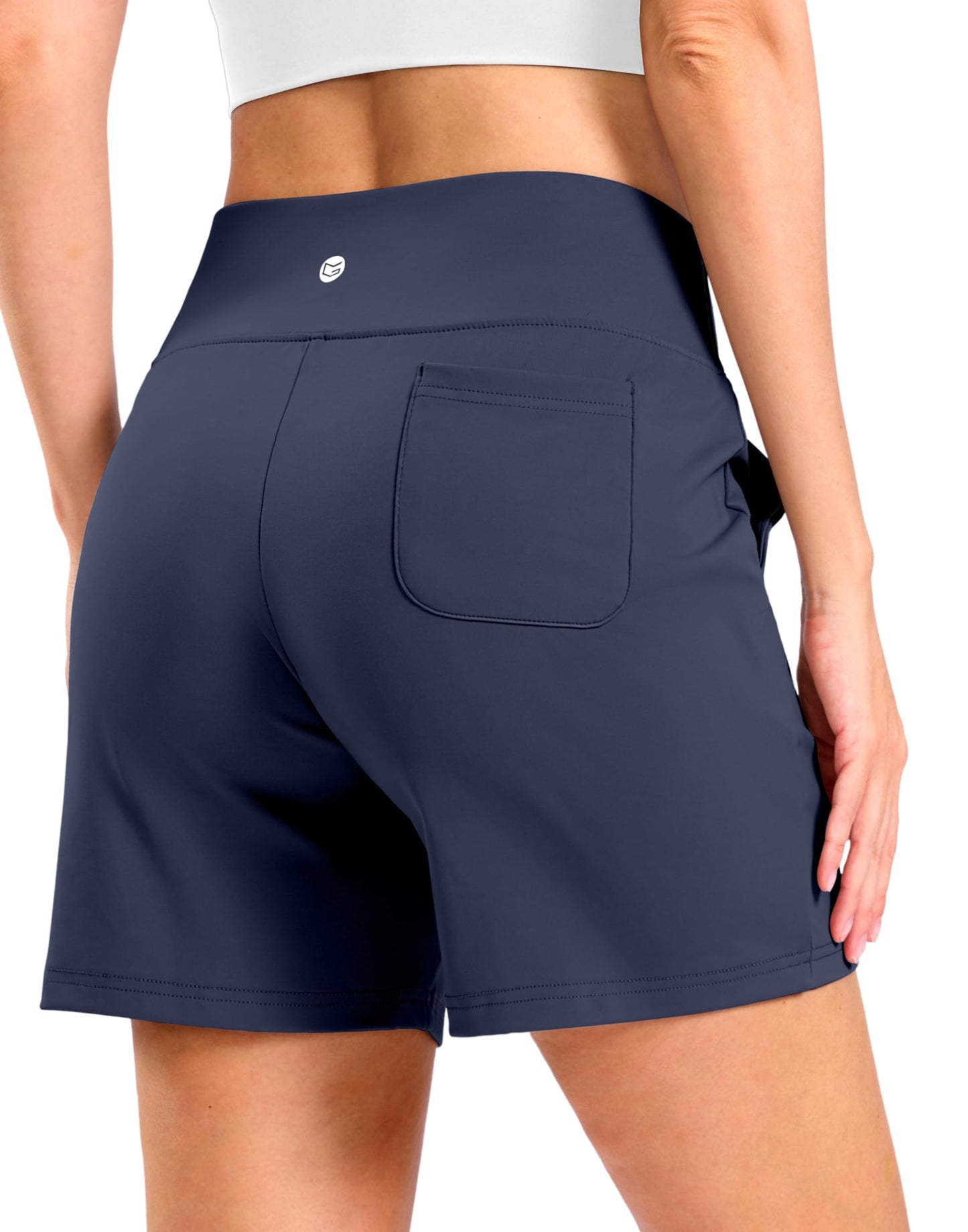 G Gradual Women's Bermuda Long Shorts with Pockets 7" High Waisted Knee Length Shorts for Women Walking Athletic Workout(Navy-L7,M)