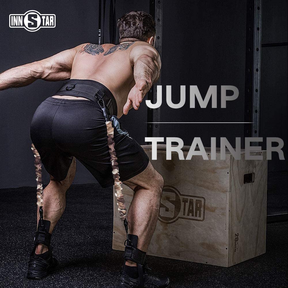 INNSTAR Vertical Jump Trainer for Volleyball Basketball Home Gym, Jump Machine Resistance Bands, Easy to Carry, Adjustable Jump Training Equipment (Ocean 70Lbs)