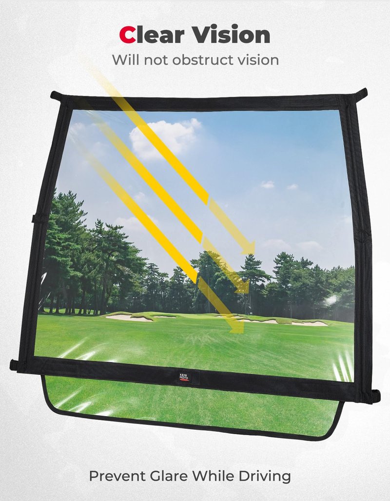 KEMIMOTO Foldable Golf Cart Windshield Compatible with Club Car DS, Tempo, Precedent, Portable Lightweight PVC Replacement Front Windshield, Black