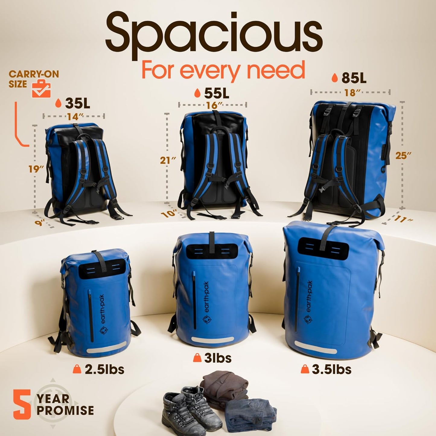 Waterproof Backpack for Hiking - Heavy Duty Roll-Top Closure | Cushioned Dry Bag & Phone Case Included