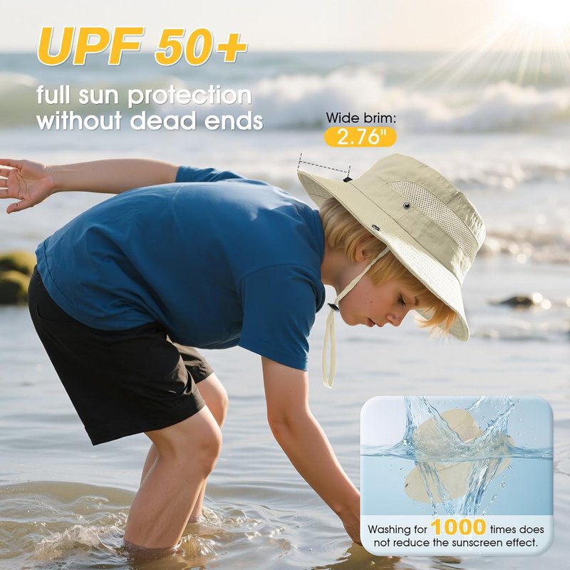 Outdoor Kids Sun Hat - UPF 50+ Quick Dry Adjustable Bucket Hat | Windproof Waterproof for Beach & Safari