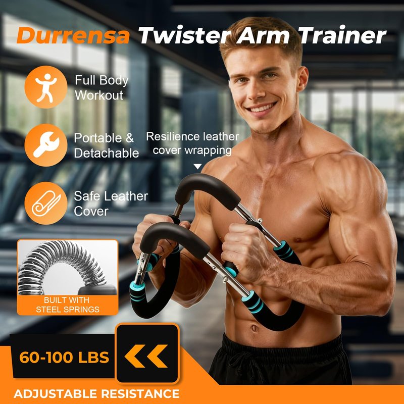Twister Arm Trainer, 60-100 lbs Adjustable Twister Arm Chest Exerciser with 2 Spring & Training Poster for Men & Women, Detachable Power Twister Home Fitness Equipment for Enhancing Upper Body Muscle