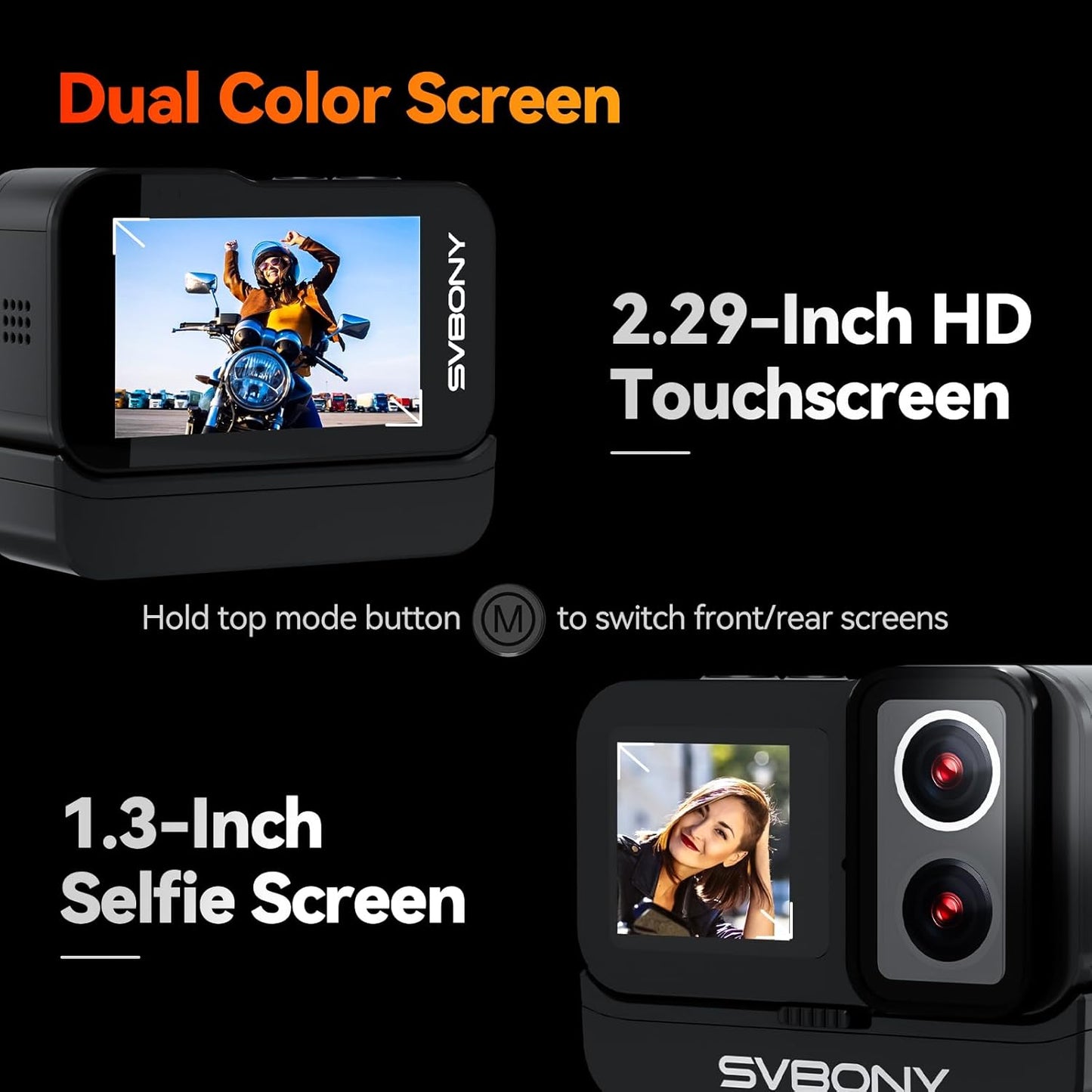 SVBONY 4K Dual Lens Action Camera - 20MP, 8X Zoom, 100FT Waterproof for Vlogging & Snorkeling