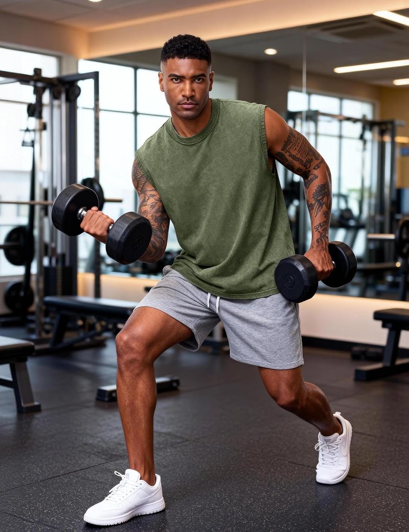 Men's Acid Wash Cotton Tank Tops - Sleeveless Muscle Workout Tees for Running & Beach | Loose Fit