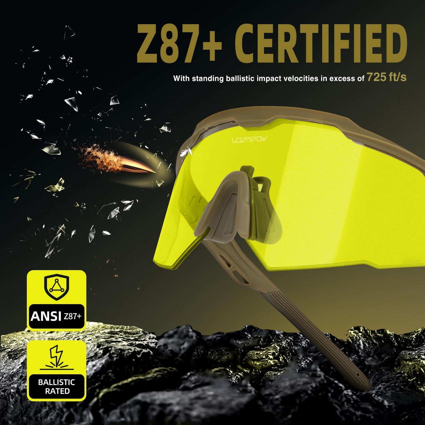 VOZAPOW Shooting Glasses Anti Fog with High Definition Lenses, ANSI Z87+ Certified Tactical Safety Glasses for Men Women