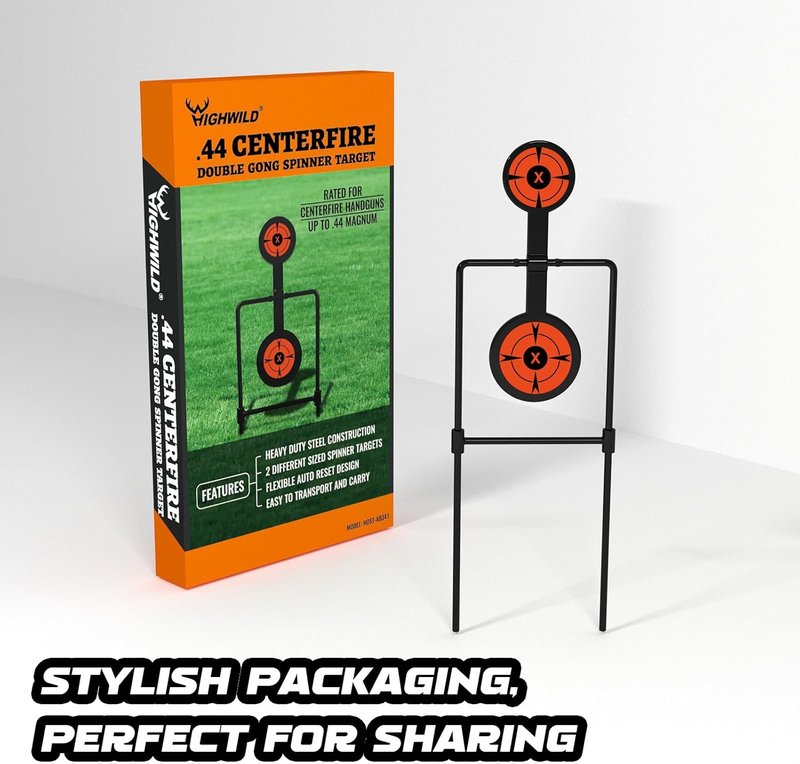 Highwild Double Spinner Shooting Targets - 3/8 Inch Thick Auto Reset Steel for Centerfire Handguns Up to .44 Magnum