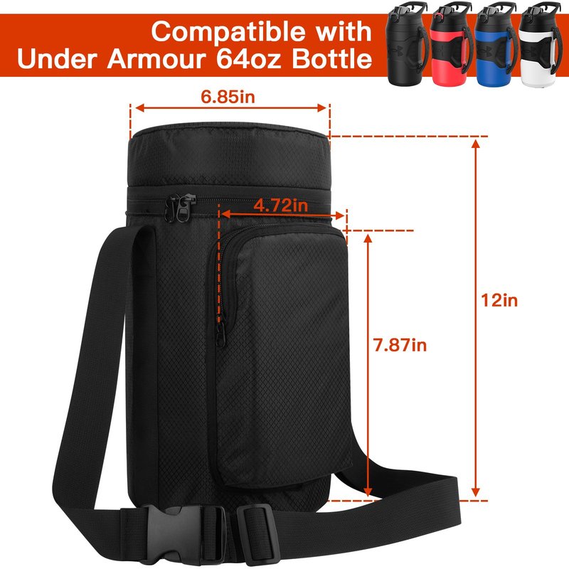 Xxerciz Water Bottle Carrier Bag for Under Armour 64oz Water Bottle Jug, Water Bottle Holder with Detachable Strap and Handle, Bottle Sleeve with Phone Pocket for Gym Walking