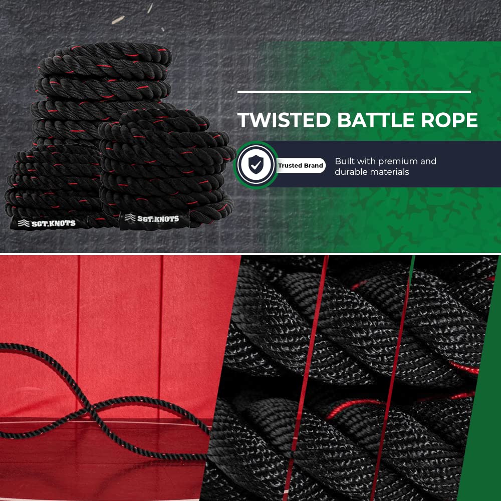 SGT KNOTS Twisted Battle Rope - Weighted Exercise Rope for Strength Training, CrossFit, Battling, Climbing & the Gym (1.5" x 30ft)