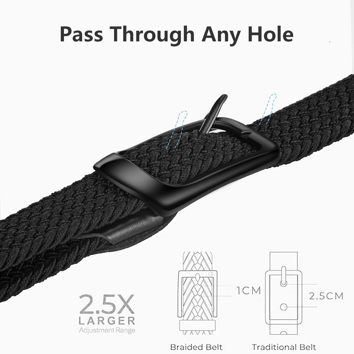 MACBORO Mens Belts Stretchable Big and Tall Belts for Men Elastic Stretch Belt Black 1.26"