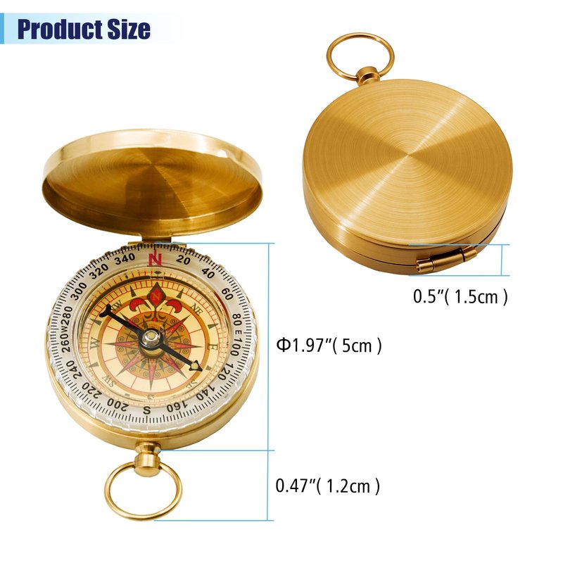 Rovella 2Pcs Metal Camping Survival Compass, Brass Pocket Compass, Glow in The Dark Survival Gear for Hiking Camping Hunting Navigation