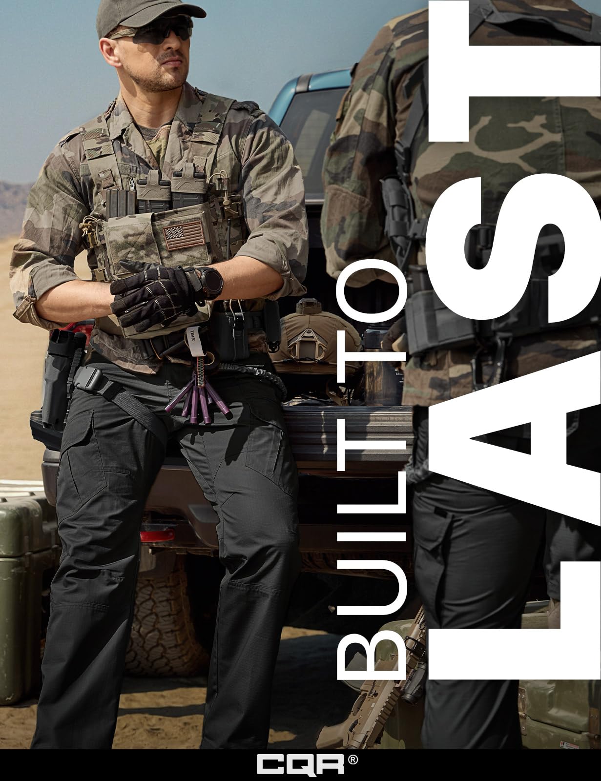 CQR Men's Tactical Pants, Water Resistant Ripstop Cargo Pants, Lightweight EDC Work Hiking Pants, Outdoor Apparel, Duratex Mag Pocket Black, 36W x 30L