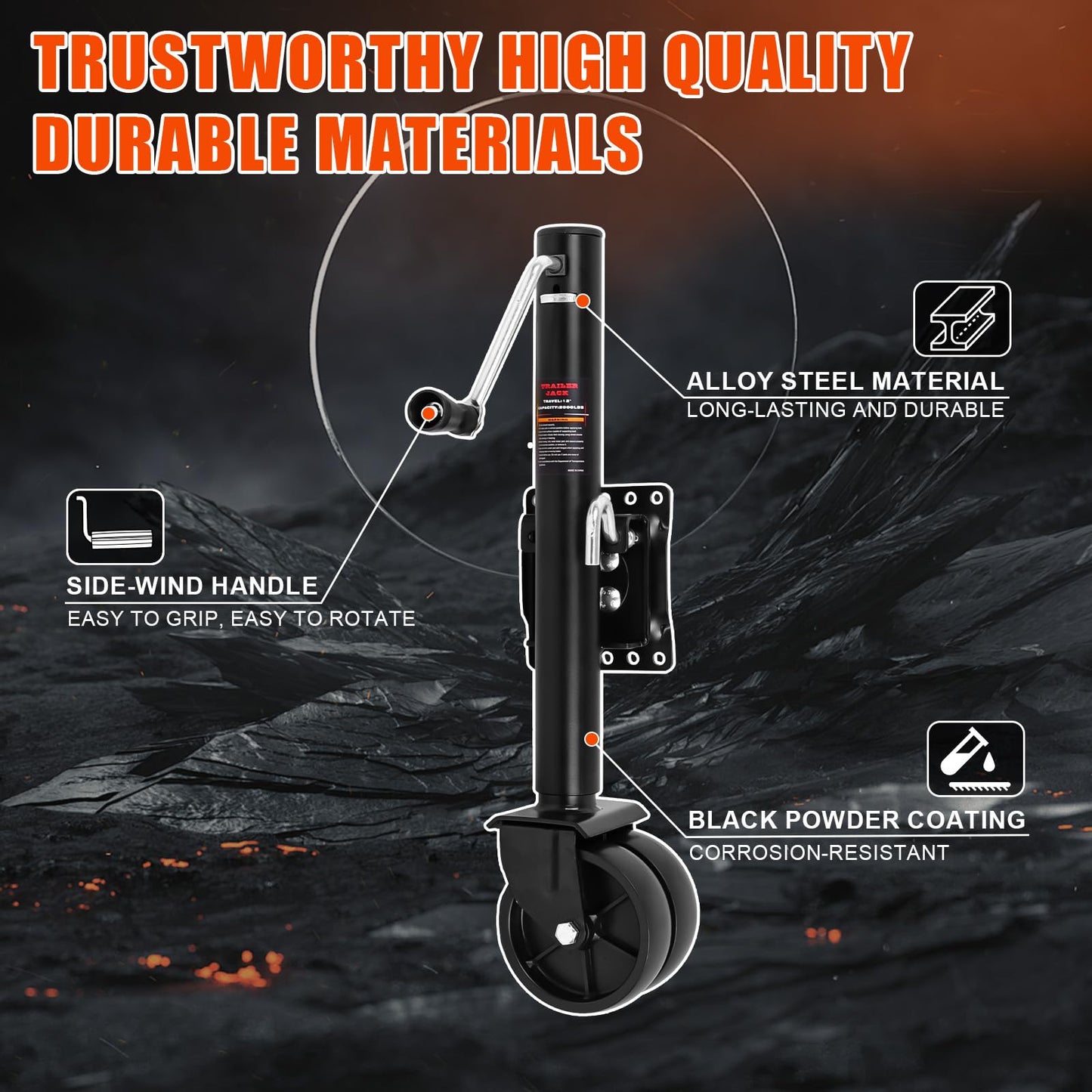 2000 lbs Trailer Jack with Wheel, with Bolt-on Mounting Hardware, 12 Inch Lift, Capacity Swivel Boat Trailer Jack with Dual Wheel 6 Inch Swing Back RV Camper