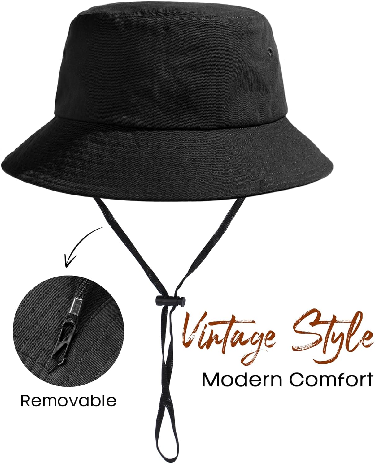 Bucket Hats for Women - Washed Cotton Packable Summer Beach Hat with Adjustable Strings | Travel Essential