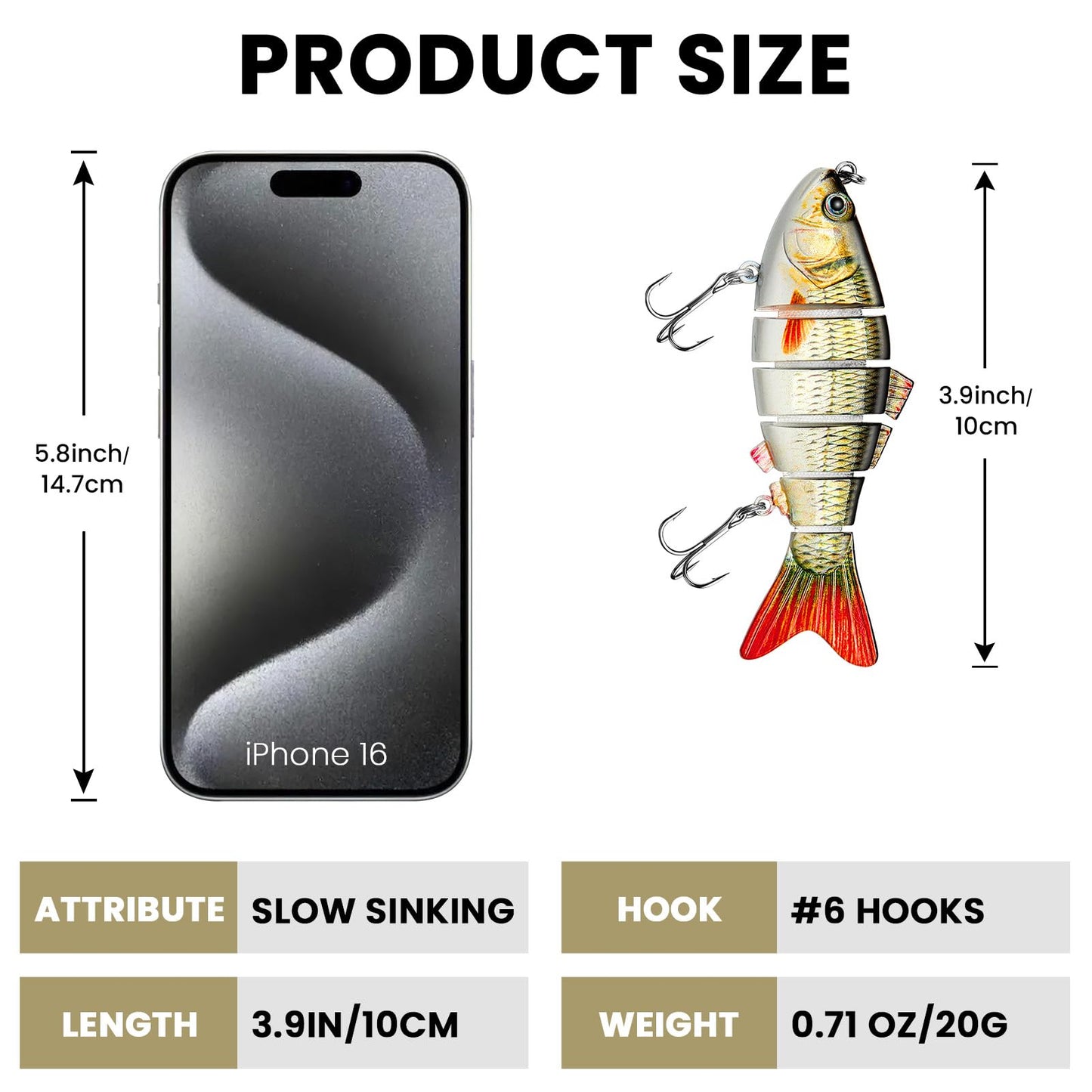 CharmYee Bass Fishing Lure for Freshwater and Saltwater Lifelike Fishing Lures Multi Jointed Swimbait for Bass Trout Crappie Walleye Pike Fishing Gifts for Men-3 Pack
