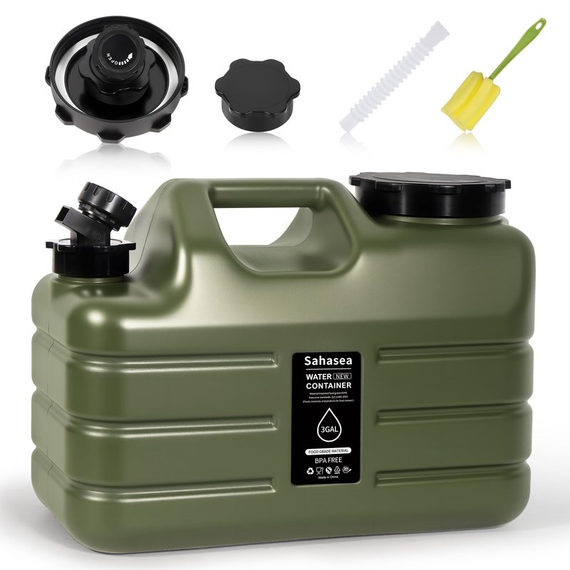 Sahasea 3 Gallon Water Jug, Portable Camping Water Jug Dispenser with Spigot, Leak-Proof Water Storage Containers for Camping, Outdoor, RV, BPA Free Emergency Water Tank, Green