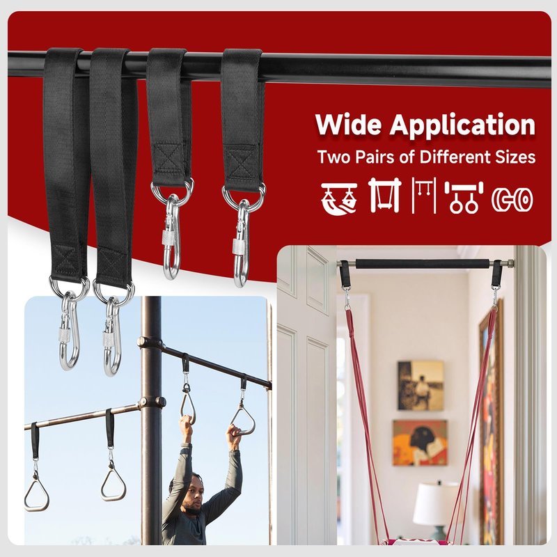 2 Pairs Gym Hanging Straps Kit with 4 Screw Lock Hooks, Outdoor Hanging Kit Fitness Extension Straps for Gym Bar, Door Bar, Cable Machines, Pull-up Bar Gym Equipment, Gym Fitness Strap