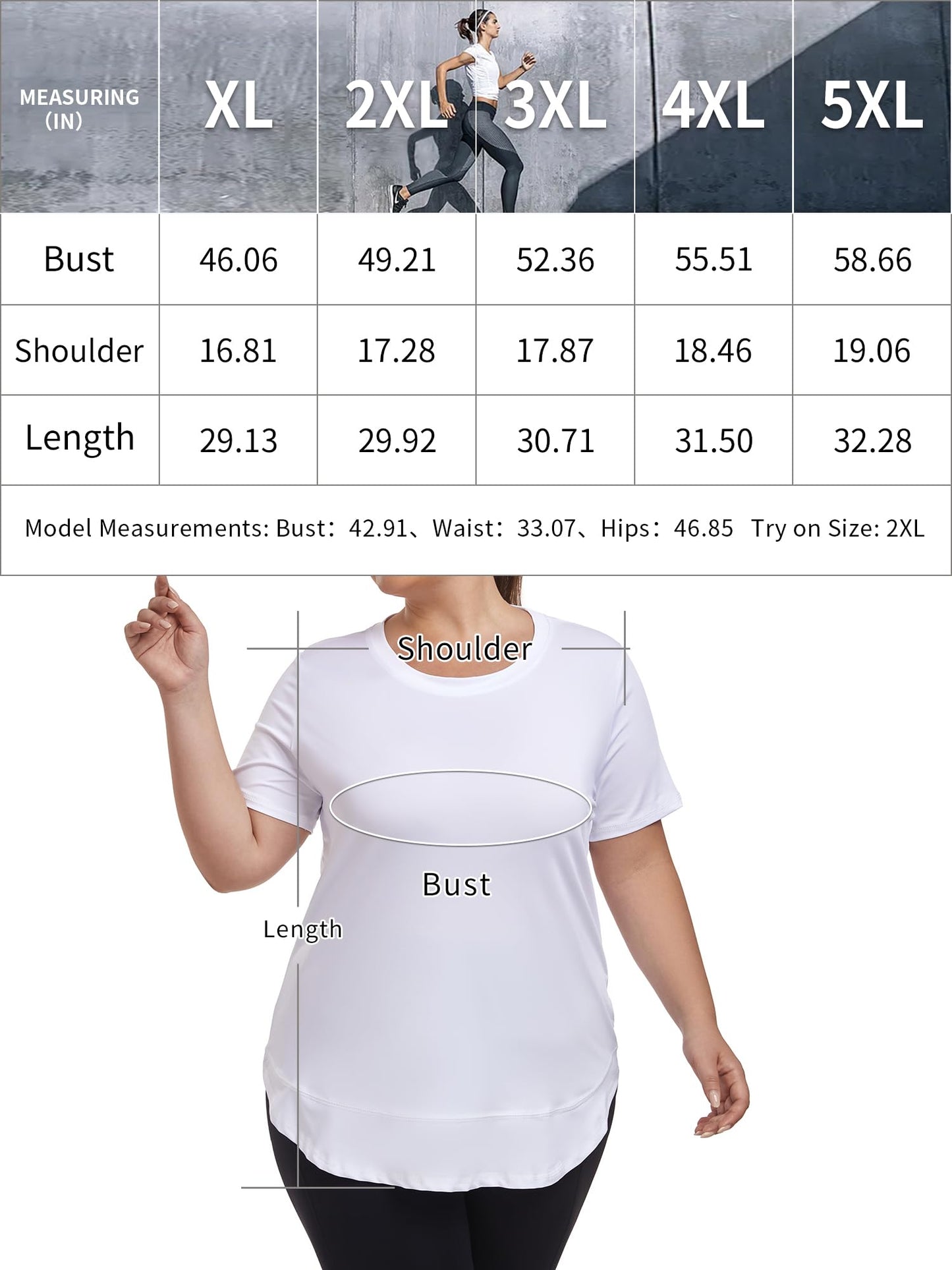 Abrooical Plus Size Women's Fitness Short Sleeve Top Crew Neck Loose Sportswear Sports Fitness Yoga Clothing White X-Large