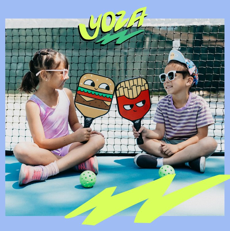 Kids Pickleball Paddle Set of 2 - Burger & French Fries Pickleball Paddles with 2 Balls, Lightweight, Fiberglass, Better Control, Beginner Racket, Perfect Pickleball Gift for Children Ages 4-12, Yoza