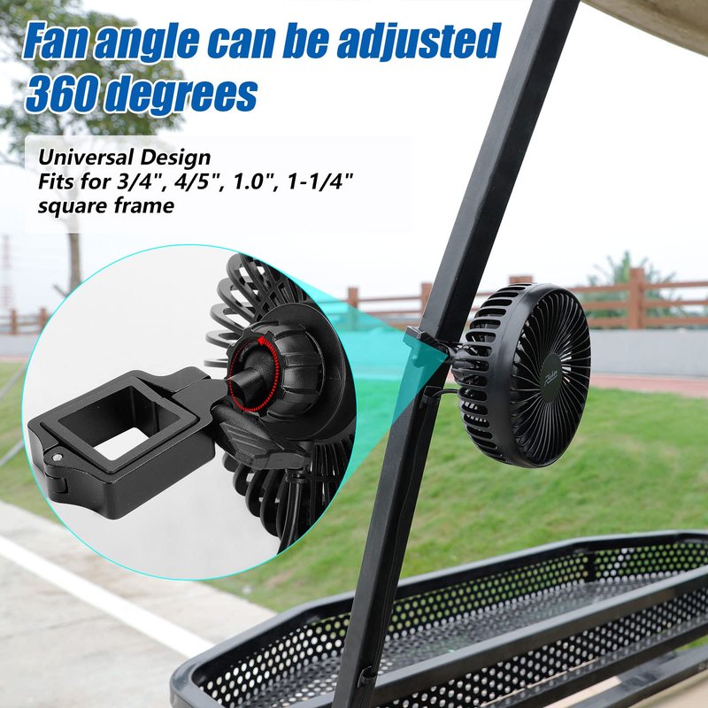 Roykaw Golf Cart Fan Portable USB Input Compatible with EZGO Club Car Yamaha, 3-speed Settings, 360 Degree Rotation, Long Lasting, Low Noise Designed, Quick Release & Won't Fall off