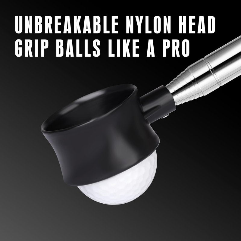 Goashpeaot Premium Press-Lock Golf Ball Retriever – 9Ft / 12Ft / 14.5Ft / 16.3Ft with Reinforced Stainless Steel Shaft & Non-Slip Rubber Grip, Golf Ball Retriever Telescopic for Water (Black, 12Ft)